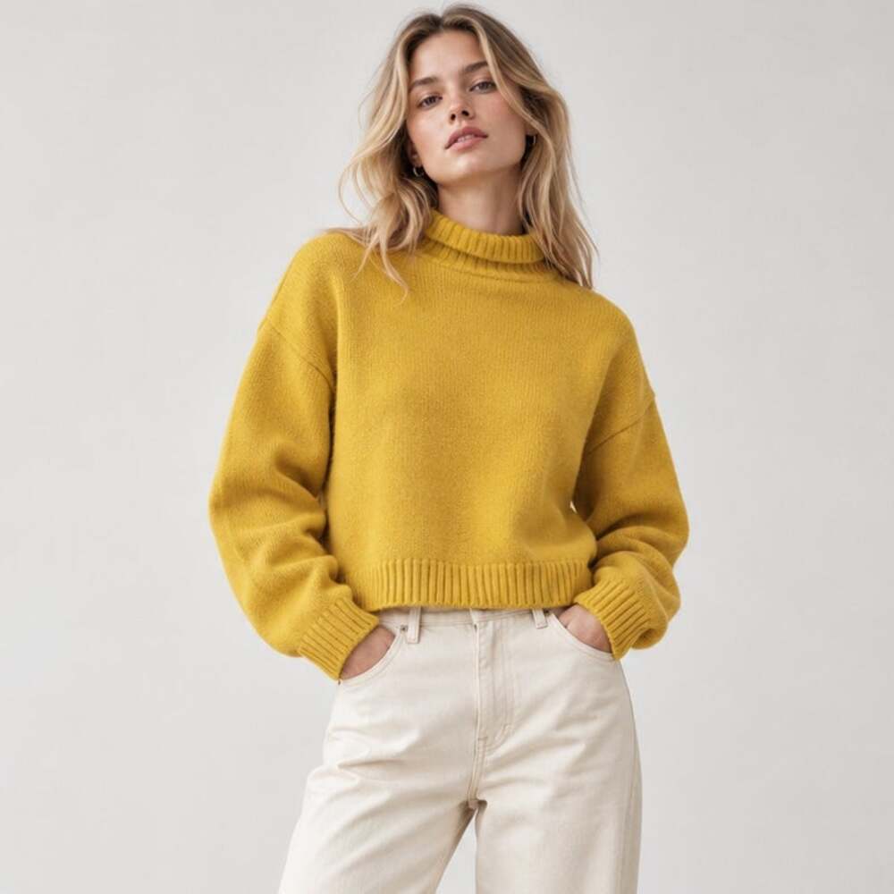 & Other Stories Stockholm Atelier Wool Blend Cropped Turtleneck Mustard Sweater